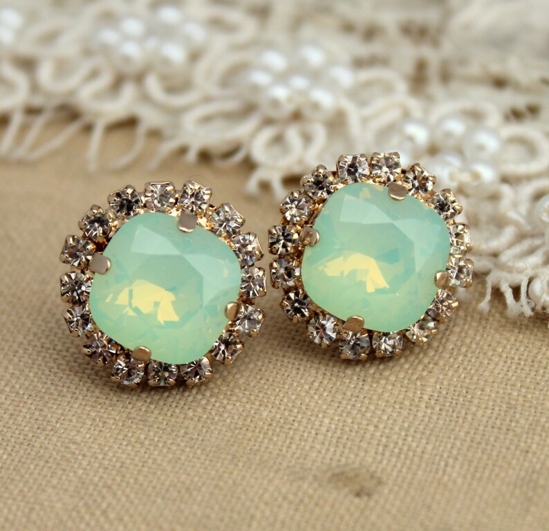 Mint Earrings Mint Opal Studs Bridal Mint Earrings Etsy