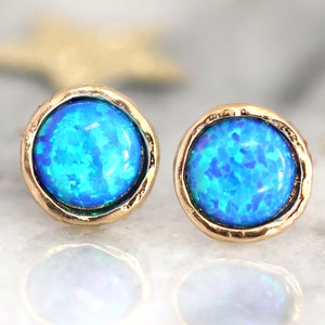 Opal Earrings,Opal stud earrings,Blue Stud earrings, Gold Opal earrings,Gift for woman,October birthstone,Dainty Opal earrings,Opal Studs image 3