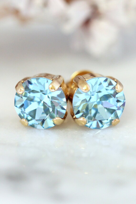 Aquamarine EarringsAquamarine Stud Earrings Swarovski Etsy
