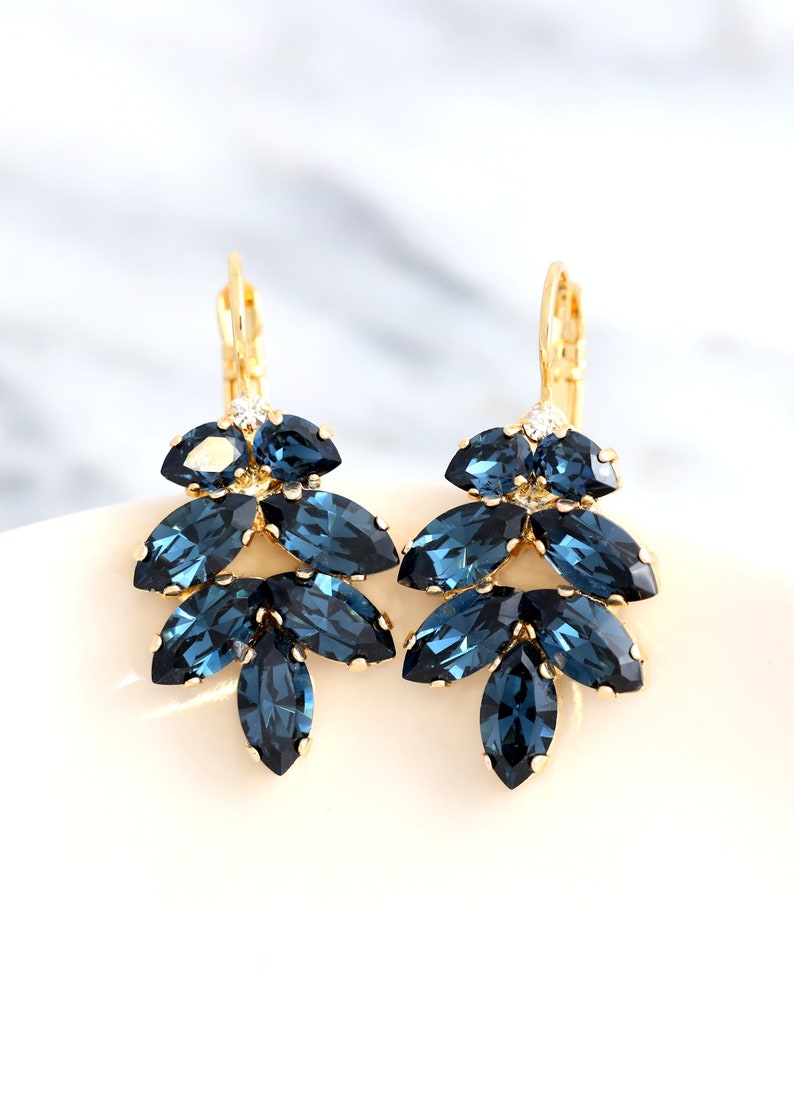 Blue Navy Bridal Earrings, Navy Blue Drop Earrings, Blue Earrings, Sapphire Drop Earrings, Bridesmaids Earrings, Dark Blue Drop Earrings image 3