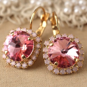 Pink drop earrings, Pink Rose Crystal Earrings, Light Pink earrings, Bridesmaids earrings, gift for women, Bridal Patel Pink Earrings