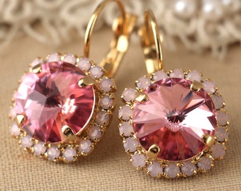 Pink drop earrings, Pink Opal crystal earrings, Cotton Candy Pink earrings, Bridesmaids earrings, gift for women, Bridal Blush earrings