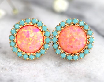 Boucles d'oreilles opale, boucles d'oreilles corail menthe, boucles d'oreilles opale, boucles d'oreilles de demoiselles d'honneur mandarine, cadeau pour elle, boucles d'oreilles orange, boucles d'oreilles opale de feu