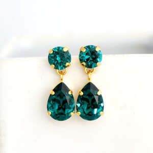 Emerald Green Bridal Classic Earrings, Bridal Emerald Chandelier Drop Earrings, Emerald Green Crystal Droplets, Bridal Classic Earrings image 7