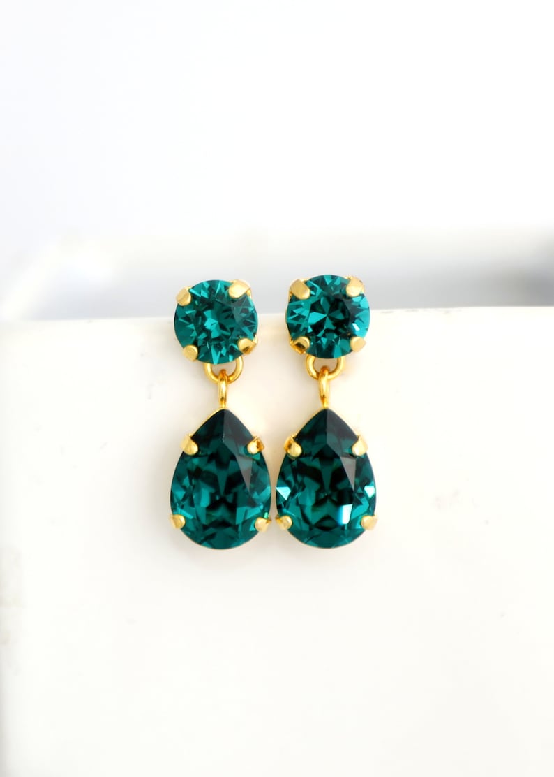 Emerald Green Bridal Classic Earrings, Bridal Emerald Chandelier Drop Earrings, Emerald Green Crystal Droplets, Bridal Classic Earrings image 7