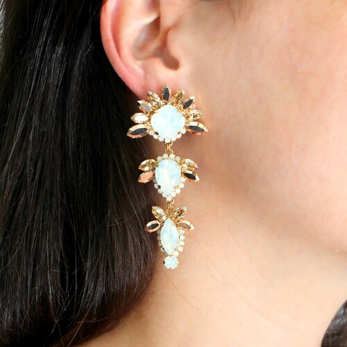 Bridal Earrings, Statement Bridal Earrings, shops Opal Chandelier Earrings, Rose Gold Dangle Earrings, Bridal White Opal Crystal Long Earrings