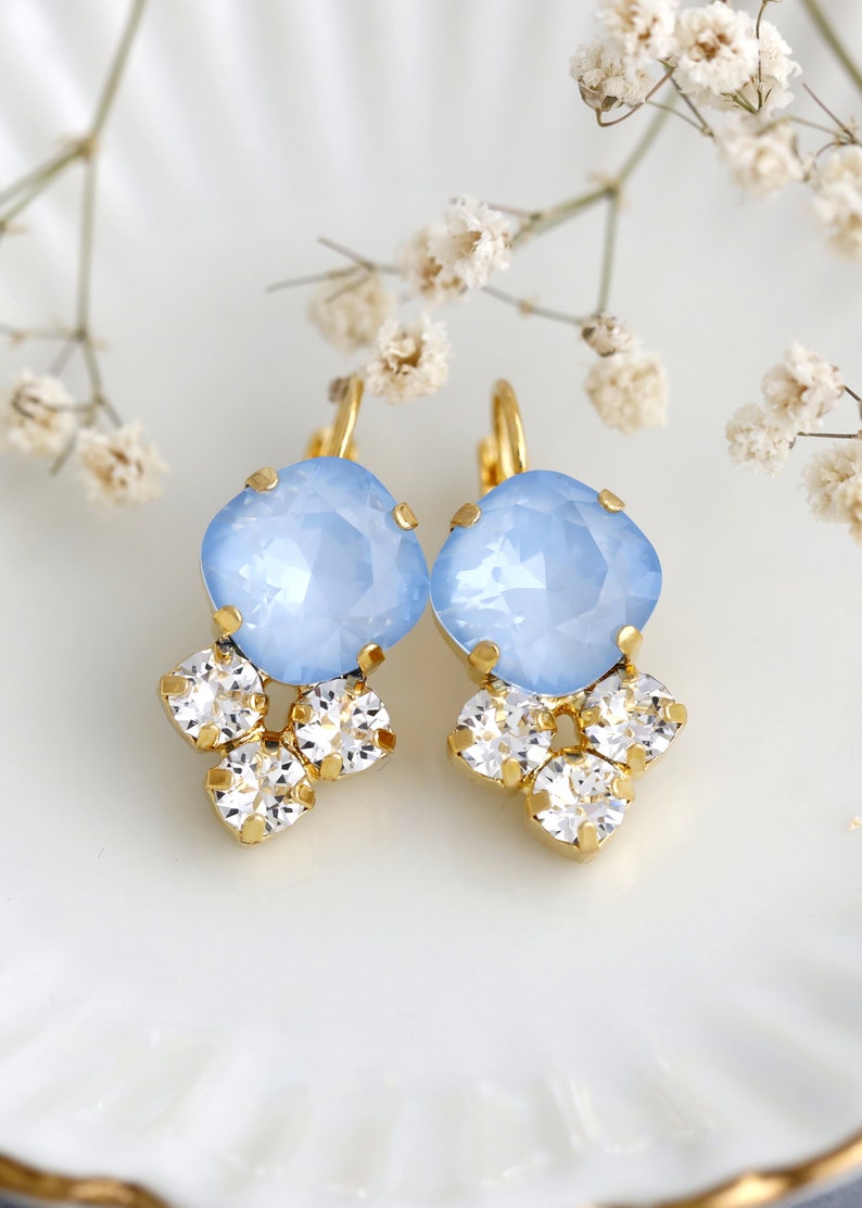 Powder Blue Earrings, Powder Blue Drop Crystal Earrings, Bridal Blue Earrings, Light Blue Crystal Earrings, Sky Blue Bridal Drop Earrings image 4