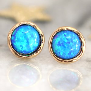 Opal Earrings,Opal stud earrings,Blue Stud earrings, Gold Opal earrings,Gift for woman,October birthstone,Dainty Opal earrings,Opal Studs image 1