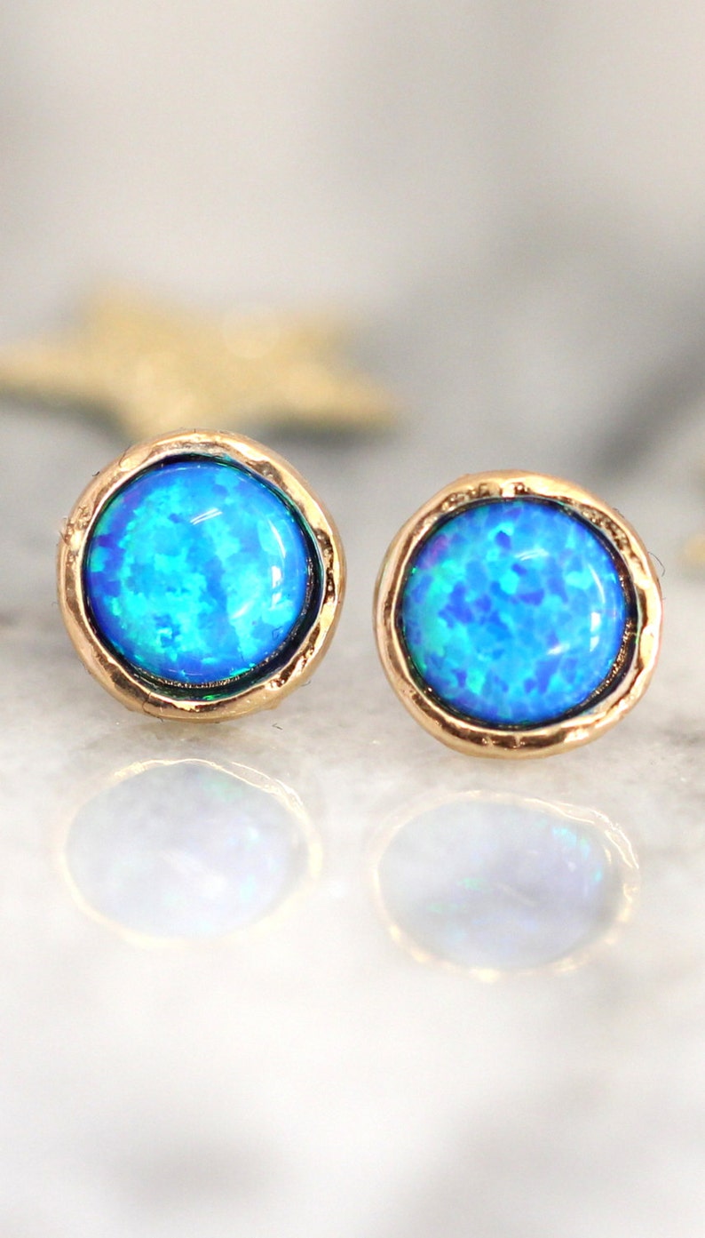 Opal Earrings,Opal stud earrings,Blue Stud earrings, Gold Opal earrings,Gift for woman,October birthstone,Dainty Opal earrings,Opal Studs image 1