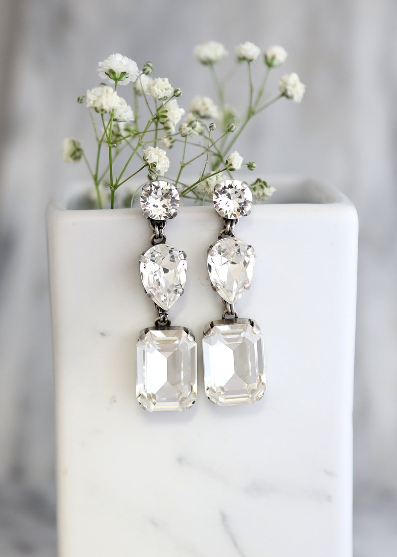 BRIDAL LONG EARRINGS, Bridal Chandelier Earrings, Crystal Long Chandelier Earrings, Bridal Earrings, Bridal Dangle Earrings, Bridal Jewelry image 8