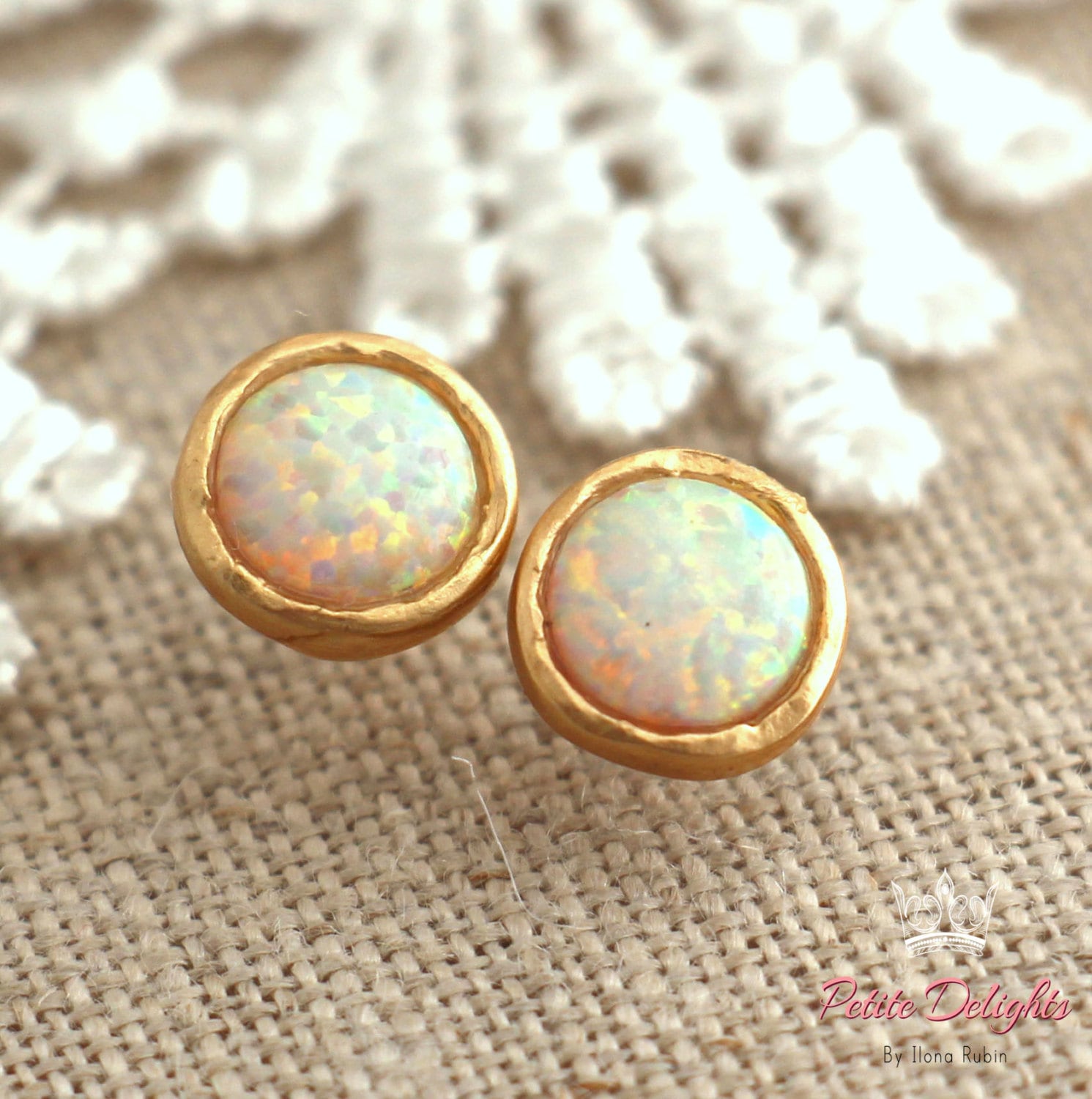 Opal Earringsopal Stud Earrings White Opal Earrings Gold Etsy