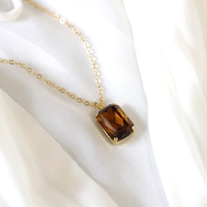 Browne Crystal Necklace, Brown Smoky Quartz Gold Or Silver Necklace, Brown Emerlad Cut Crytsal Necklace, Gift for her, Handmade Gift image 9