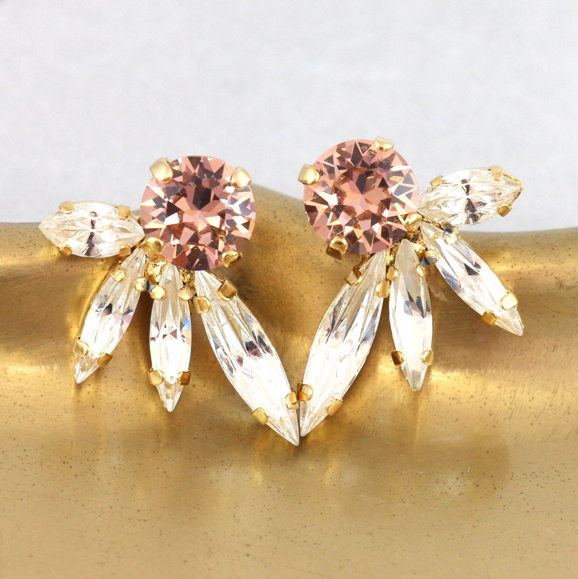 Blush Pink Crystal Earrings blush Pink Earrings Bridal Etsy