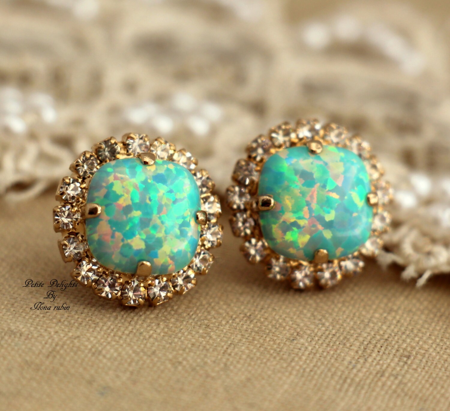 Opal Earringsmint Opal Earringsswarovski Mint Opal - Etsy