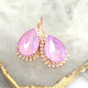 Lilac Drop Crystal Earrings, Bridal Lilac Earrings, Bridesmaids Lilac Earrings, Lilac Purple Crystal Pear Earrings, Light Purple Earrings