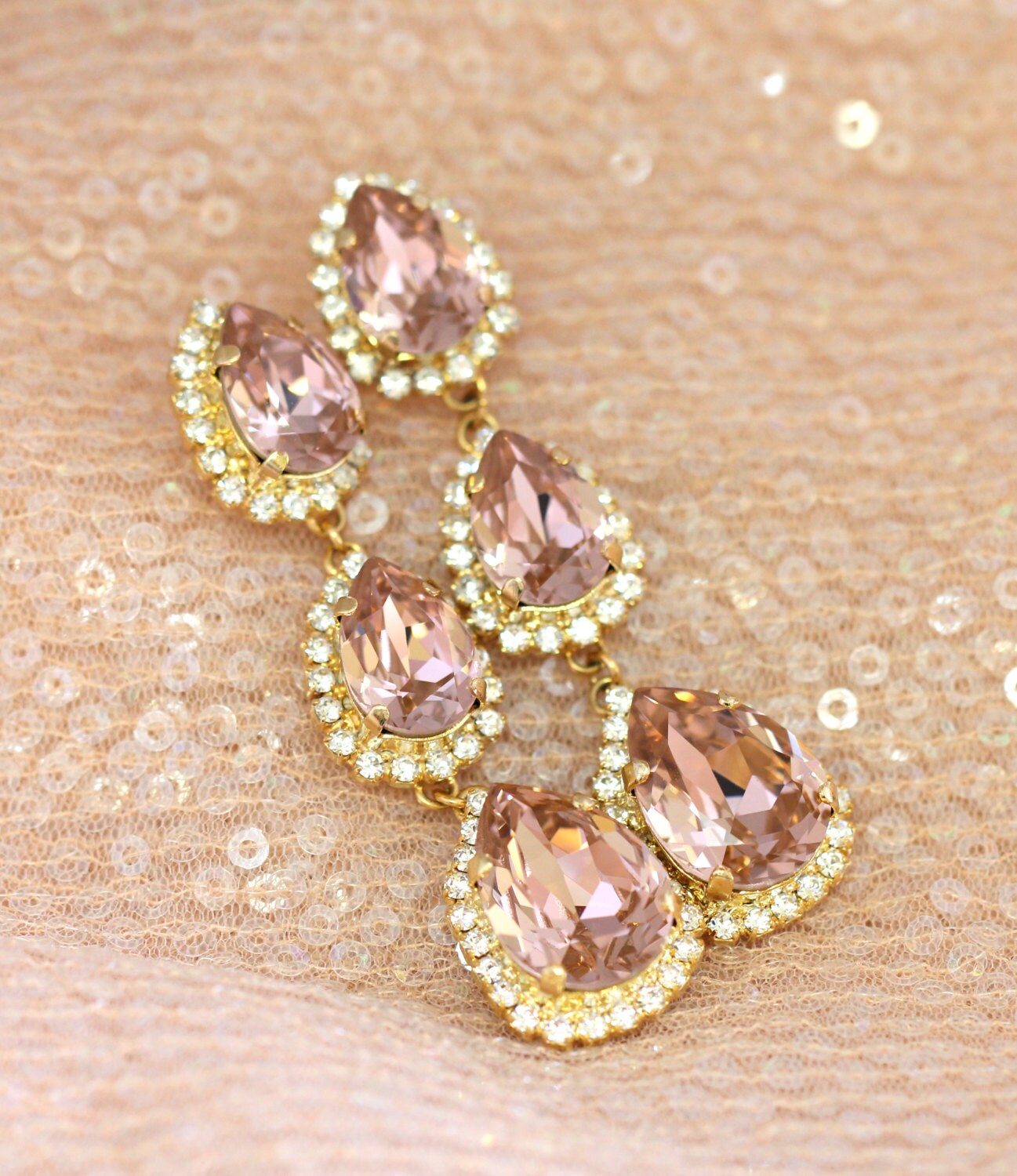 Blush Chandelier EarringsBridal LONG EarringsBridal Long Etsy