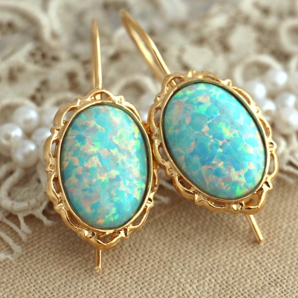 Opal earrings,Opal Gold earrings,Opal Gold drop earrings,Bridal jewelry,Mint earrings,Mint Jewelry,Opal Gold earrings,Gift for her