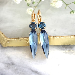 Blue Navy Bridal Drop Crystal Earrings, Classic Blue Crystal Drop Earrings, Bridesmaids Blue Earrings, Bridal Blue Navy Wedding Jewelry