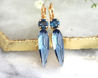 Orecchini Pendenti Donna BANEMI – Goccia Blu Navy Con Zircone, Placcati Rodio