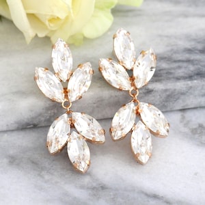 Bridal Chandelier Earrings, Bridal Drop Earrings, Rose Gold Dangle Earrings, Classic Chandelier Earrings, Clear Bridal Crystal Earrings