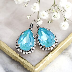 Turquoise Earrings, Bridal Turquoise Earrings, Light Blue Drop Earrings, Turquoise Blue Crystal Earrings, Cyan Blue Crystal Earrings