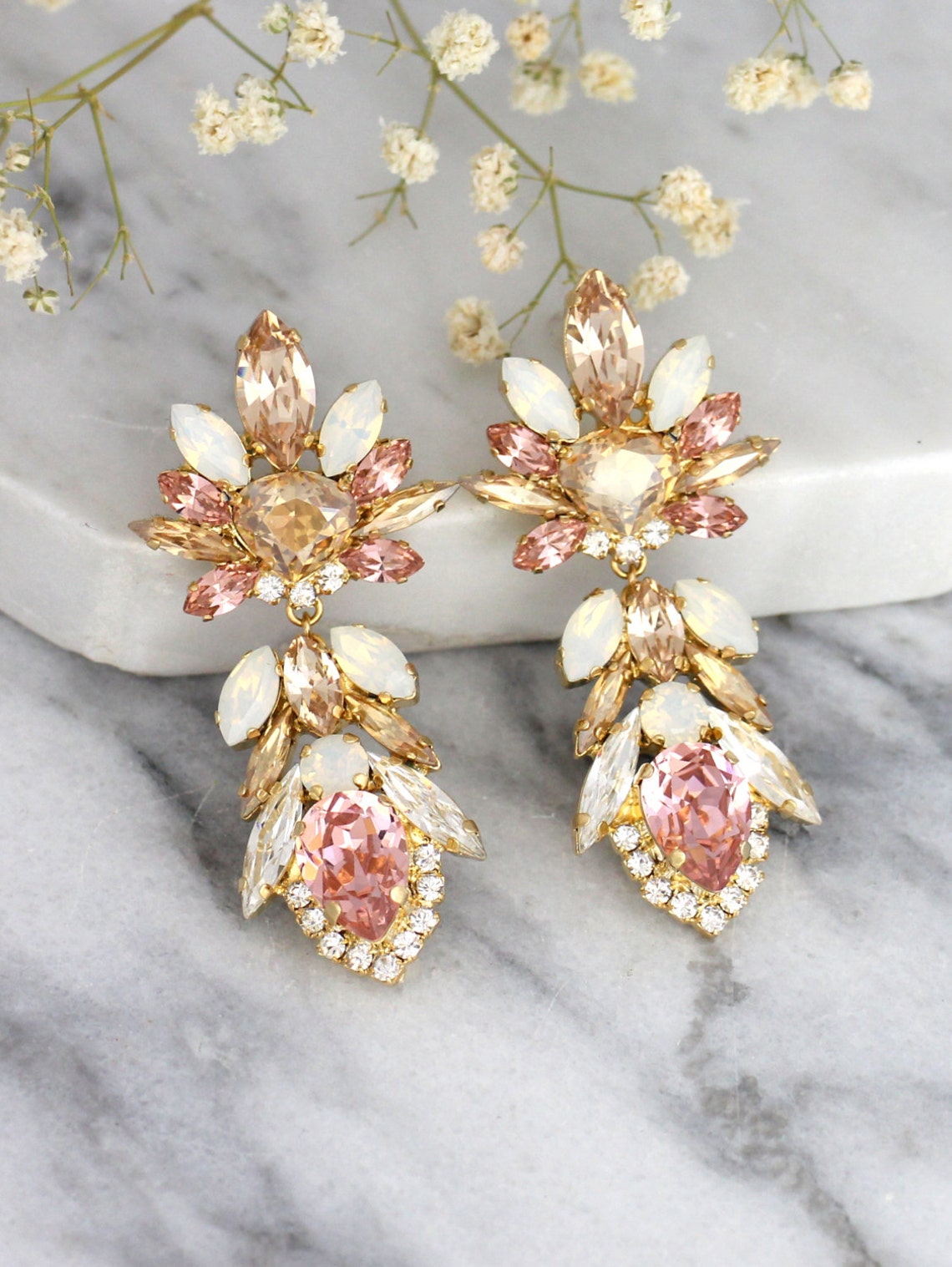 Blush Earrings Champagne Blush Earrings Bridal Earrings Etsy