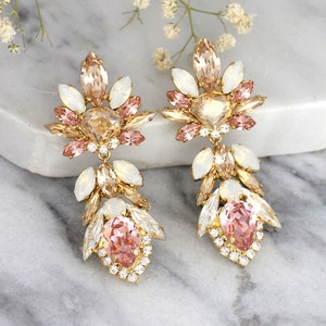 Blush Earrings, Champagne Blush Earrings, Bridal Earrings, Statement Earrings,Antique Pink Earrings,Long Dangle Blush Earrings,Blush Jewelry