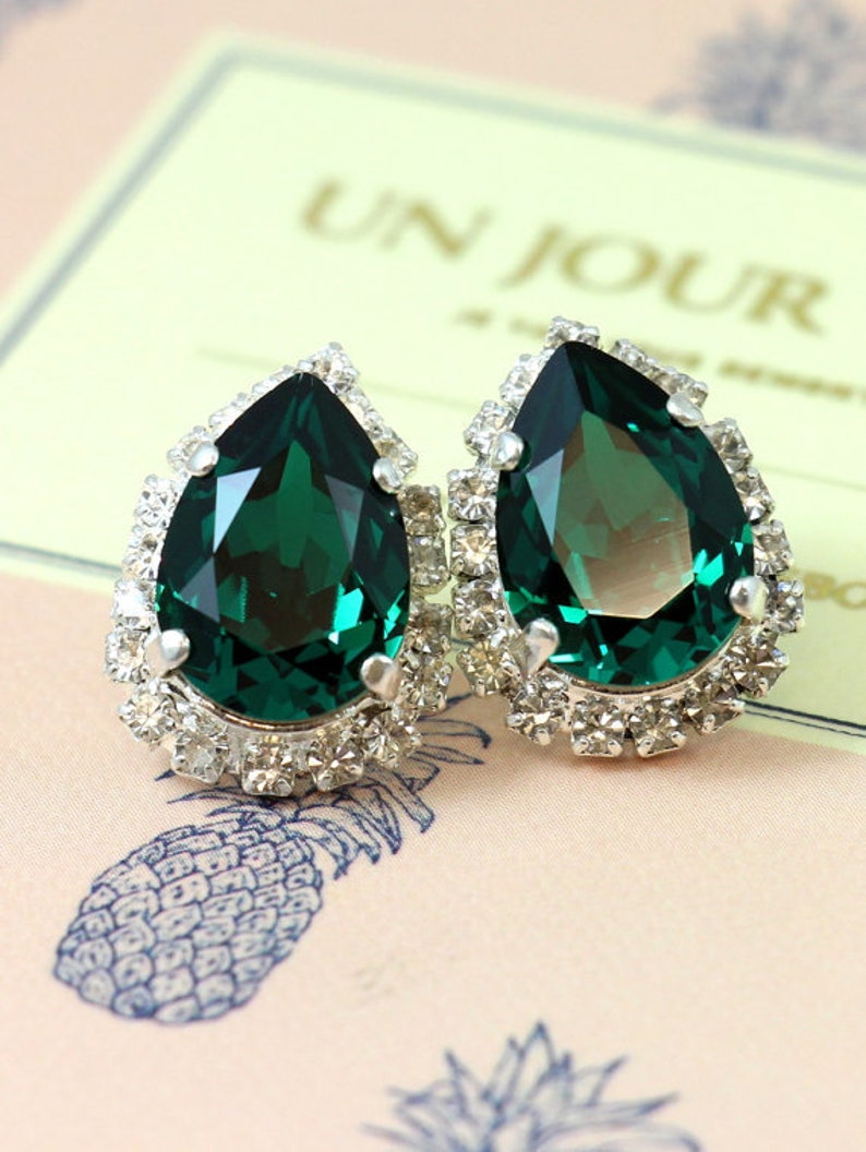 Emerald Earrings Emerald Clip on Studs Emerald Bridal Clip Etsy
