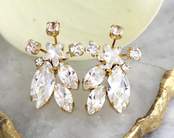 Bridal Earrings, Bridal Clear Crystal Earrings, White Crystal Cluster Earrings, Bridesmaids Earrings, Bridal Flower Crystal Stud Earrings