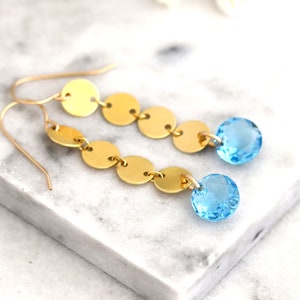 Aquamarine Earrings, Aquamarine Drop Earrings, Bridal Blue Gold Dangle Earrings, Everyday Earrings, Light Blue Earrings, Gift For Her