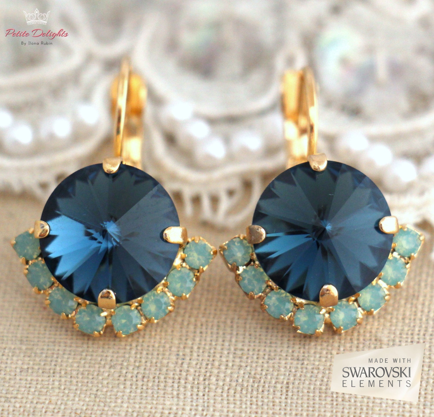 Navy Blue Mint Earrings Drop Earrings Dark Blue Drop Etsy