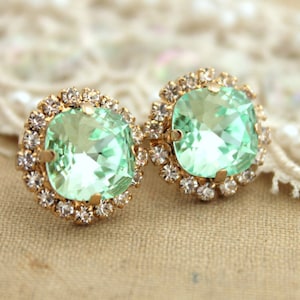 Mint Stud Earrings Mint Earrings Crystal Mint Green Studs - Etsy