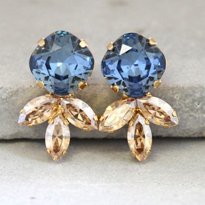 Blue Navy Earrings, Bridal Blue Navy Crystal Earrings, Bridesmaids Earrings, Bridesmaids Gifts, Blue Champagne Stud Earrings, Blue Earrings