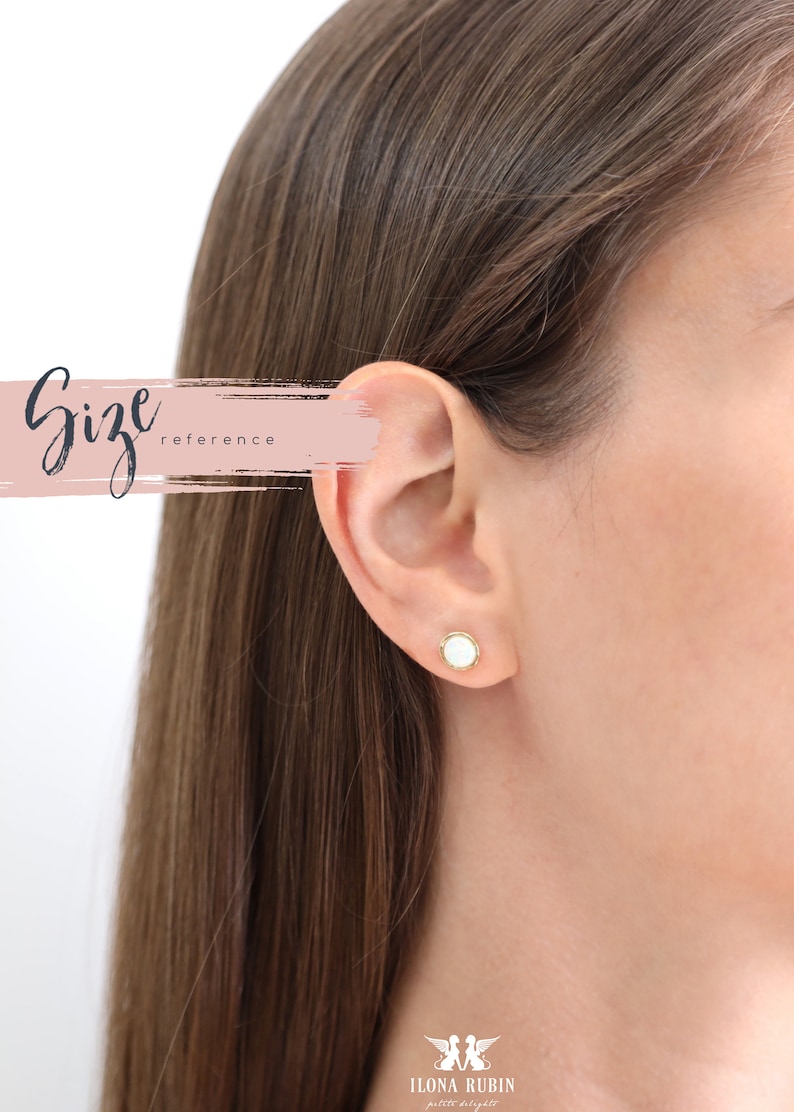 White Opal Earrings, Opal stud earrings, White Opal earrings, Gold Opal earrings,Gift for woman, October birthstone, Dainty Opal earrings. image 2