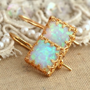 Opal Earrings, Opal drop earrings earrings bridesmaids gift, Gift for her,Opal Jewelry, Christmas gift, Bridal earrings, White opal earrings