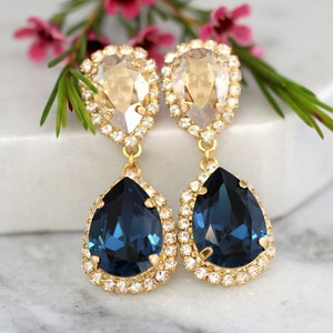 Blue Navy Bridal Earrings, Blue Navy Champagne Earring, Drop earring, Sapphire Blue Chandelier Earring, Mob Blue Navy Chandelier Earrings image 1