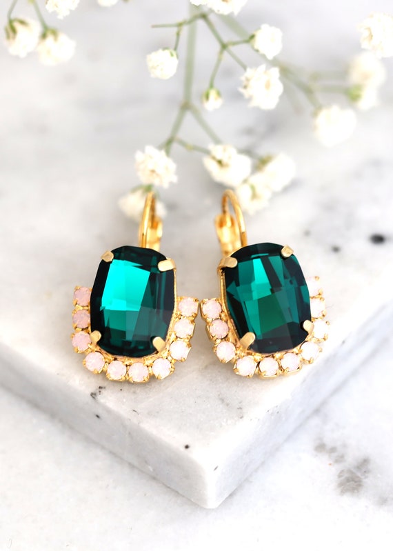 Emerald Green Crystal Earrings Emerald Green Drop Earrings