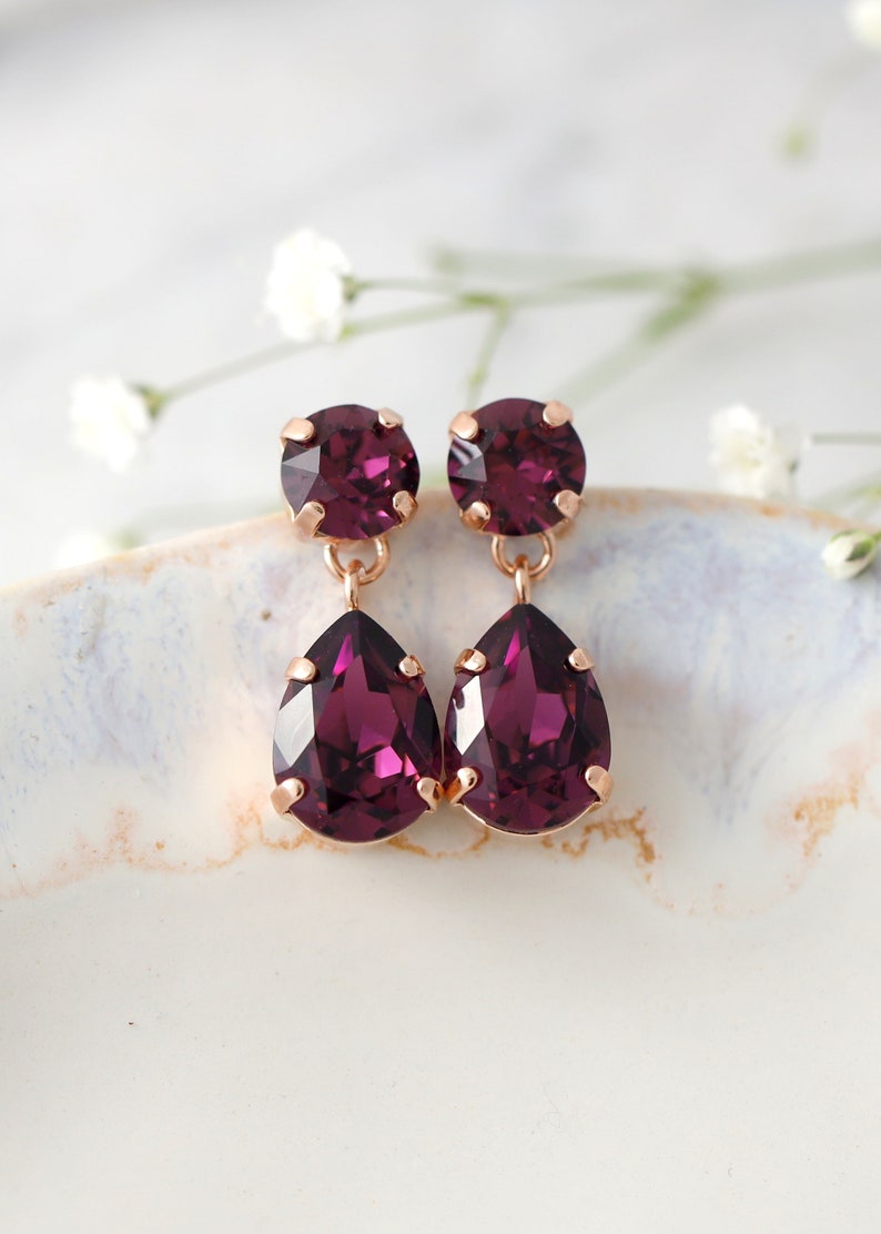 Mulberry Crystal Chandelier Earrings, Bridal Plum Purple Chandelier Earrings, Bridesmaids Earrings, Drop Earrings, Gift For Her image 3