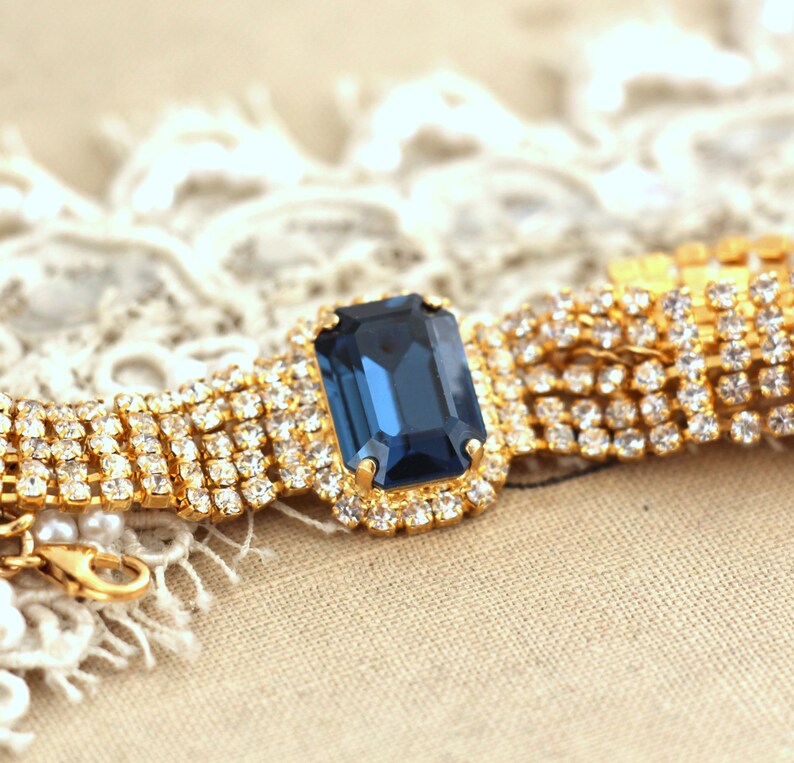Blue Crystal Bracelet Blue Navy Swarovski Luxuries Estate Etsy
