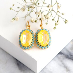 Yellow Drop Earrings, Ultra Yellow Drop Earrings, Yellow Blue Drop Earrings, Yellow Crystal Earrings, Gift For Mother, Bridesmaids Gifts image 7