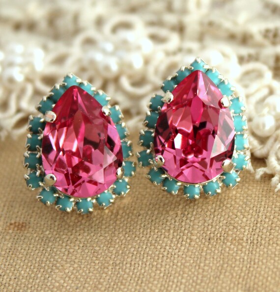 Pink Earrings pink Swarovski Earrings pink Stud Earrings gift for