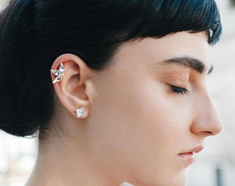 Helix Earrings, Bridal Helix Earring, Crystal Helix Earring, Gold Ear Cuff, Cartilage Earring, Crystal Ear Climber Earring, Cartilage Stud