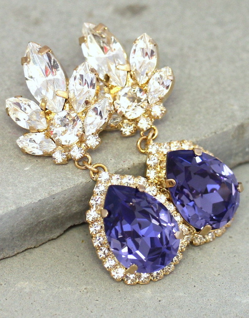 Purple Chandelier Earrings Purple Bridal Drop Earrings Etsy