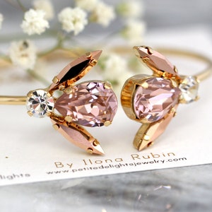 Blush Rose Bracelet, Bridal Blush Crystal Bracelet, Dusty Pink Bracelet, Gift for her, Blush Gold Bangle Bracelet, Crystal Bridal Bracelet