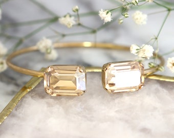 Cuff Bracelet, Champagne Cuff Bracelet, Bridal Gold Crystal Bracelet, Bridesmaids Gifts, Topaz Cuff Bracelet, Octagon Champagne Bracelet