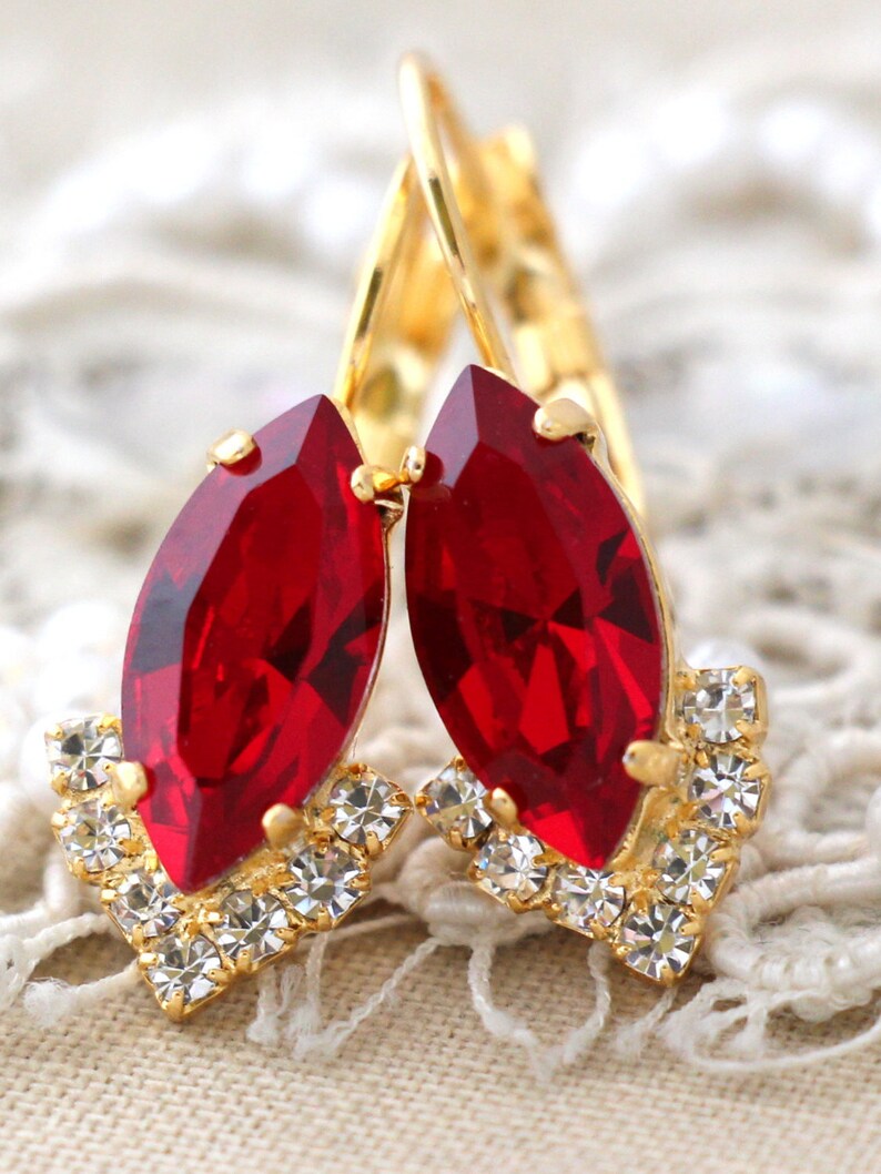 Ruby Red Earrings Swarovski Ruby Red Drop Earringsred Ruby Etsy