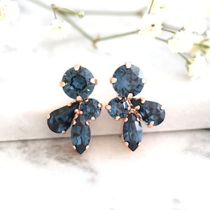 Blue Navy Earrings, Blue Navy Crystal Earrings, Bridesmaids Earrings, Dark Blue Earrings, Navy Blue Crystal Stud Earrings, Gift For Her