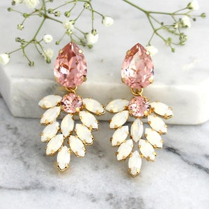 Bridal Blush Long Earrings, Blush Pink Crystal Chandelier, Peach Bridal Earrings, Blush Rose Chandelier Earrings, Morganite Earrings image 8