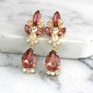 Bridal Blush Earrings, Blush Chandelier Earrings, Bridal Blush Earrings, Blush Long Earrings, Bridal Earrings, Dark Pink Dangle Earrings