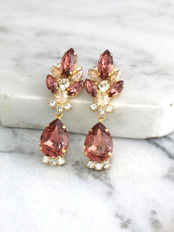 Bridal Blush Earrings Blush Chandelier Earrings Swarovski Etsy
